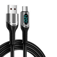 Cábla Sonraí USB go Cineál-C 120W6A le Muirearú Tapa, Cábla Cineál C le Taispeántas Digiteach LED, Múchadh Cliste agus Cosc Ró-mhuirearú do