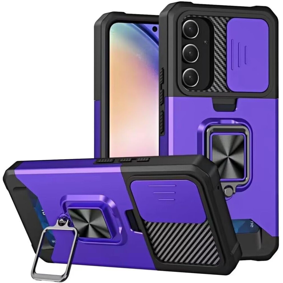 Military-Grade Dual-Layer Case For Galaxy A36 5G: Tpu+Pc, Built-In Magnetic Kickstand, Card Slot, Shockproof – Compatible With Samsung Galaxy Purple 9085618870321