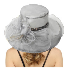 AWZXDE Womens Dress Hat With Wide Leaf Flower Beach Hats For Women Bridal Shower Sun Block Elegant And Casual Grey
