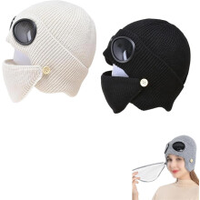 Czapka z dzianiny unisex 3 w 1 z goglami i odpinaną maską, ciepła zimowa czapka sportowa na świeżym powietrzu, modna, lotnicza