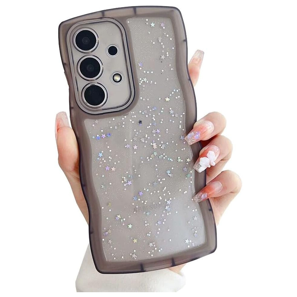 Compatible With Galaxy A32 5G – Glitter Bling Silicone Case For Women & Girls, Shockproof, Curly Wave Frame, Camera Lens Protector (Black) Black 9181073403002