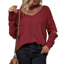 Women's V-neck halter sweater with hollow-out detail and