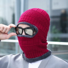 Men's Winter Hat & Scarf Set: Fleece-Lined Windproof Thermal Balaclava, 4-in-1 Beanie/Ear Muff/Neck Warmer – Red