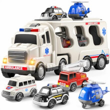 5-Pack Friction-Powered Toy Vehicles (Ambulance, Police, Fire Truck, Helicopter) for Kids 3-6, Compatible with All Major Brands