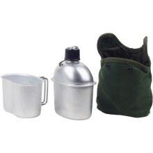 Camping Canteen Cookware Set Aluminum Military Canteen Water Bottle Set with Cover Bag for Camping Hiking Backpacking Hunting