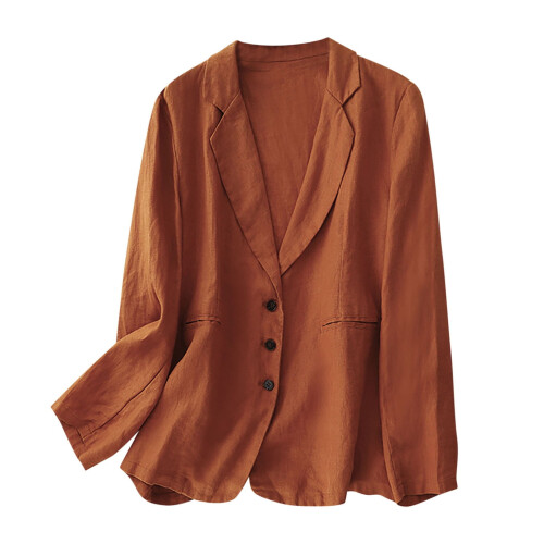 Blazer da donna in cotone e lino, maniche lunghe, revers a tacca