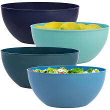 Vista Durable Plastic Salad and Serving 10-inch Bowls | Set of 4 in Coastal Colors | Reusable, BPA-free, Made in the USA | 135 oz. capacity