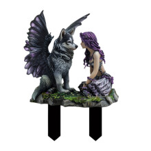 Home Decor, Garden Acrylic Card Slot Sign Outdoor Fairy And Wolf Themed Decorative Plaque for Yard Patio Ornament