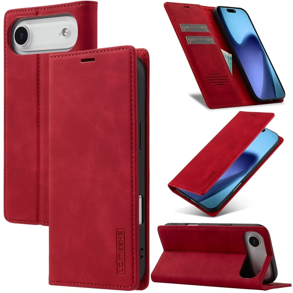 Lc.imeeke Leather Flip Wallet Case With Card Holder, Magnetic Closure & KickstandâCompatible With Iphone Air, Red 9485826585930