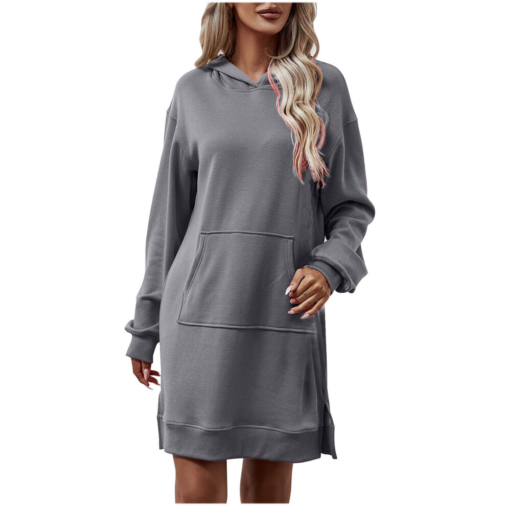 The Warmy Oversized Hoodie Dress Sweatshirt Dress With Pockets Long Sleeve Women's Fall/Winter New Hooded Long Sleeve Pocket Split Long Sweater Dress 9485826585190