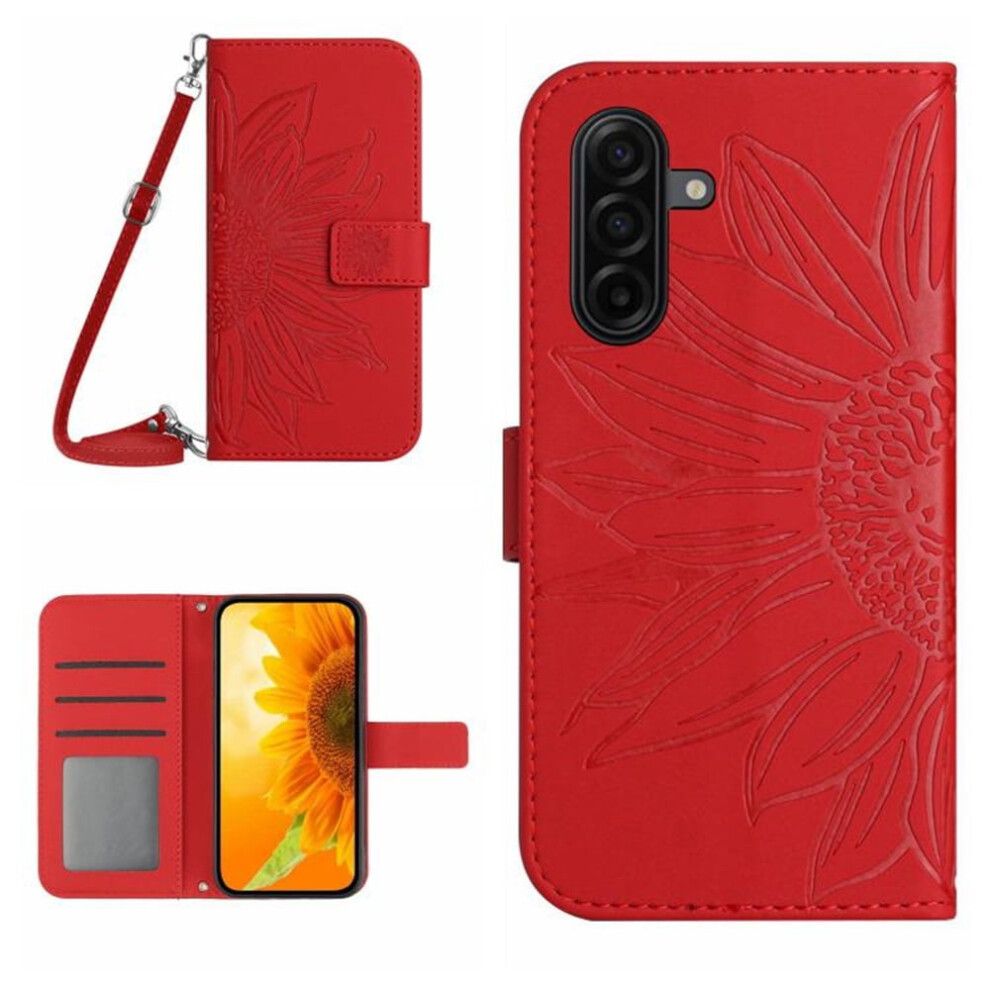 Sunflower Embossed Pu Leather Flip Wallet Case With Magnetic Closure, Card Slots & Adjustable Strap For Samsung Galaxy A37 5G 9485826586470