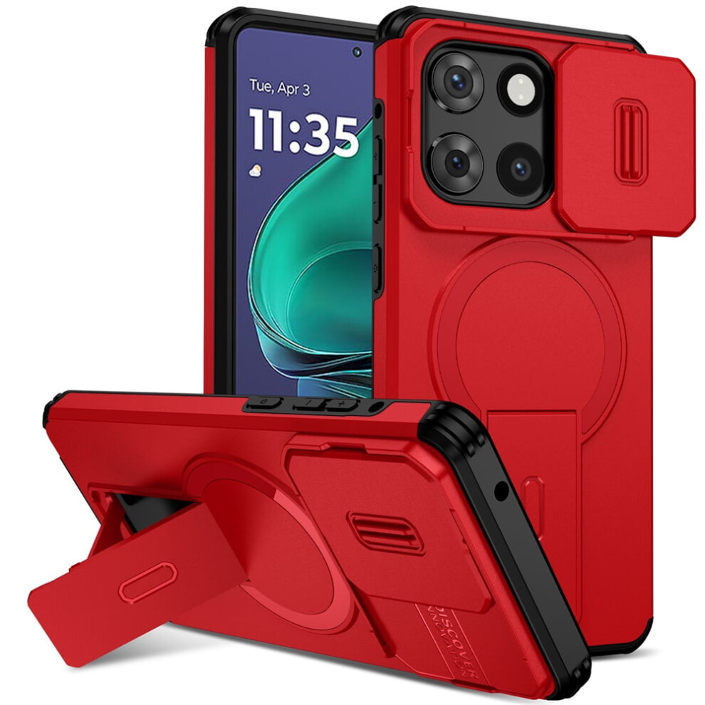 Motorola Moto G Stylus 5G 2025 Case (6.7") Â Magsafe, Foldable Stand, Sliding Camera Cover, Shockproof, Red 9485826586654