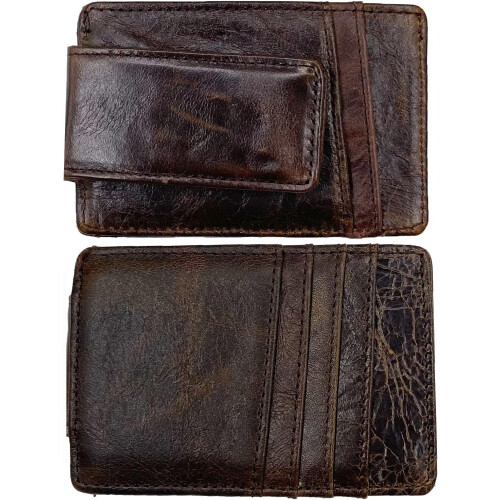 Clip RFID Front Pocket Wallet Men Leather Slim Minimalist Wallet