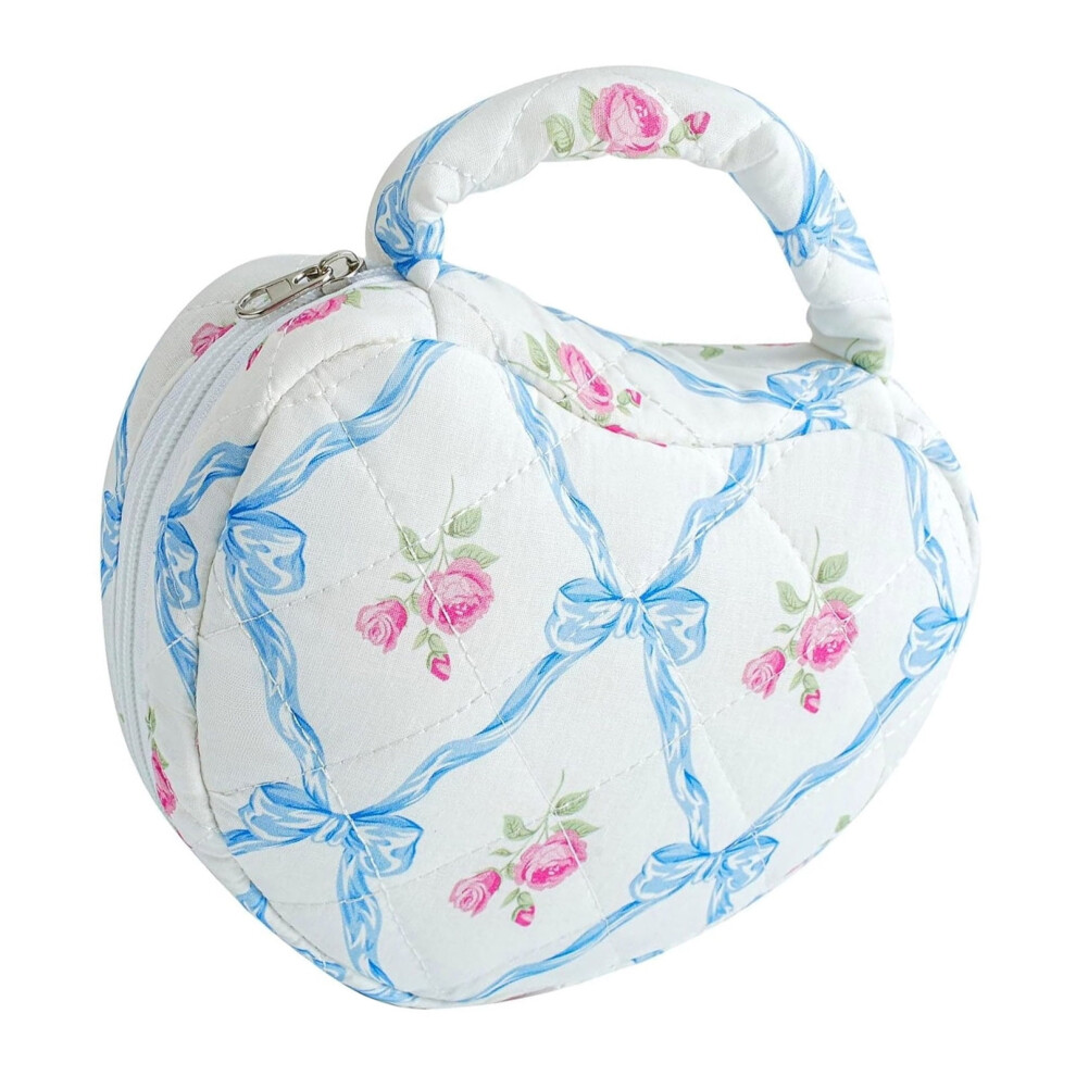 Quilted Heart Design Cosmetic Bag, Makeup Storage For Women Girls Travel Toiletries