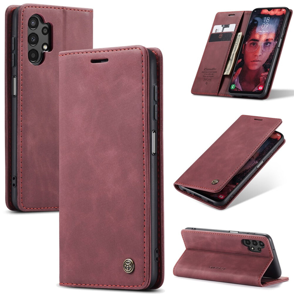 Caseme Leather Flip Wallet Case For Compatible With Samsung Galaxy A13 5GâMagnetic, Card Holder, Kickstand, Shockproof, Wine Red 9485826587842