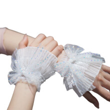 Detachable Sleeves Cuffs Sequins Bow Women Bow Tulle for Wedding Dress Flared Sleeves Pleated False Cuffs