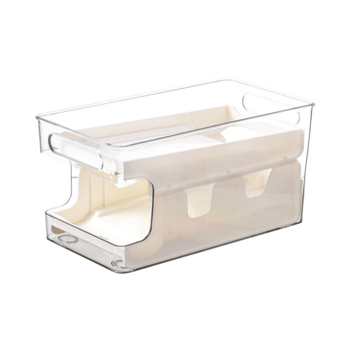Automatic Rolling Can Organizer, Double-Layer Refrigerator Storage Rack, Transparent Beverage Dispenser for Kitchen Fridge Organization