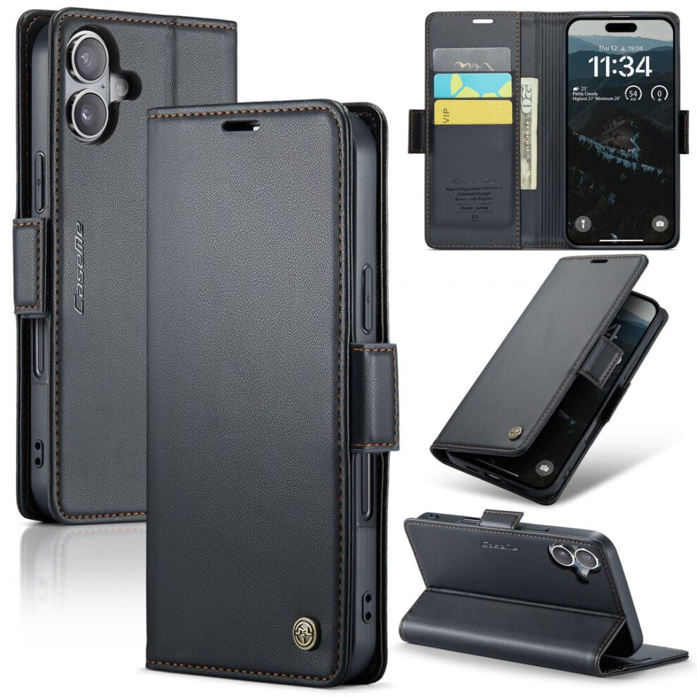 Caseme Leather Wallet Case For Compatible With Iphone 16 Â Rfid Blocking, Magnetic Clasp, Kickstand, Black 9193271786788