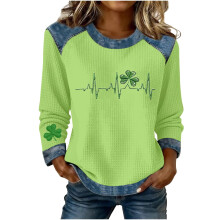Damen-Sweatshirt mit Kleeblatt-Kunstdruck zum St. Patrick's Day, grünes Kleeblatt-Sweatshirt