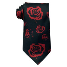 Elegante corbata de poliéster con tacto sedoso, estampado de rosa, corazón y oso. Corbata larga, ideal como regalo de San Valentín para él.