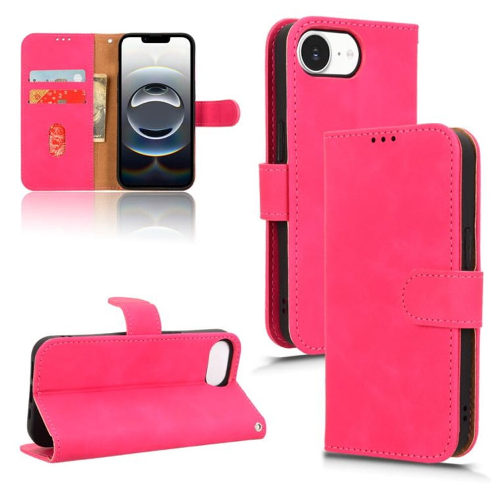 Pu Leather Wallet Case For Iphone 16E Â Tpu Bumper, Card Slots, Kickstand, Magnetic Closure, Shockproof, Rose Red 9193271787389