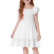 Vestido de verano para niña con escote cuadrado, falda escalonada y mangas cortas con volantes, ideal para niñas de 5 a 13 años. Vestido de fiesta