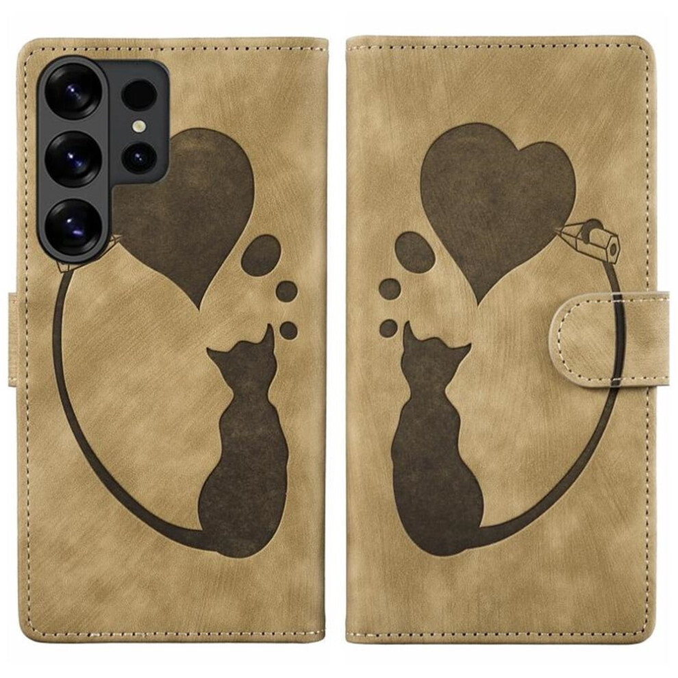 Compatible With Samsung Galaxy S26 Ultra 5G 6.9" Pu Leather Flip Wallet Case Â Cat Pattern, Magnetic Closure & Card Slots Brown 9193271786702