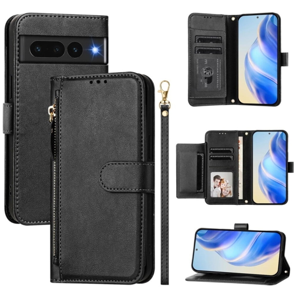 For Google Pixel 7 Pro 6.7-Inch Wallet Case For Women Men Multi-Card Slots Zipper Wallet Leather Phone Case,,For Google Pixel 7 Pro Black 9193271789932
