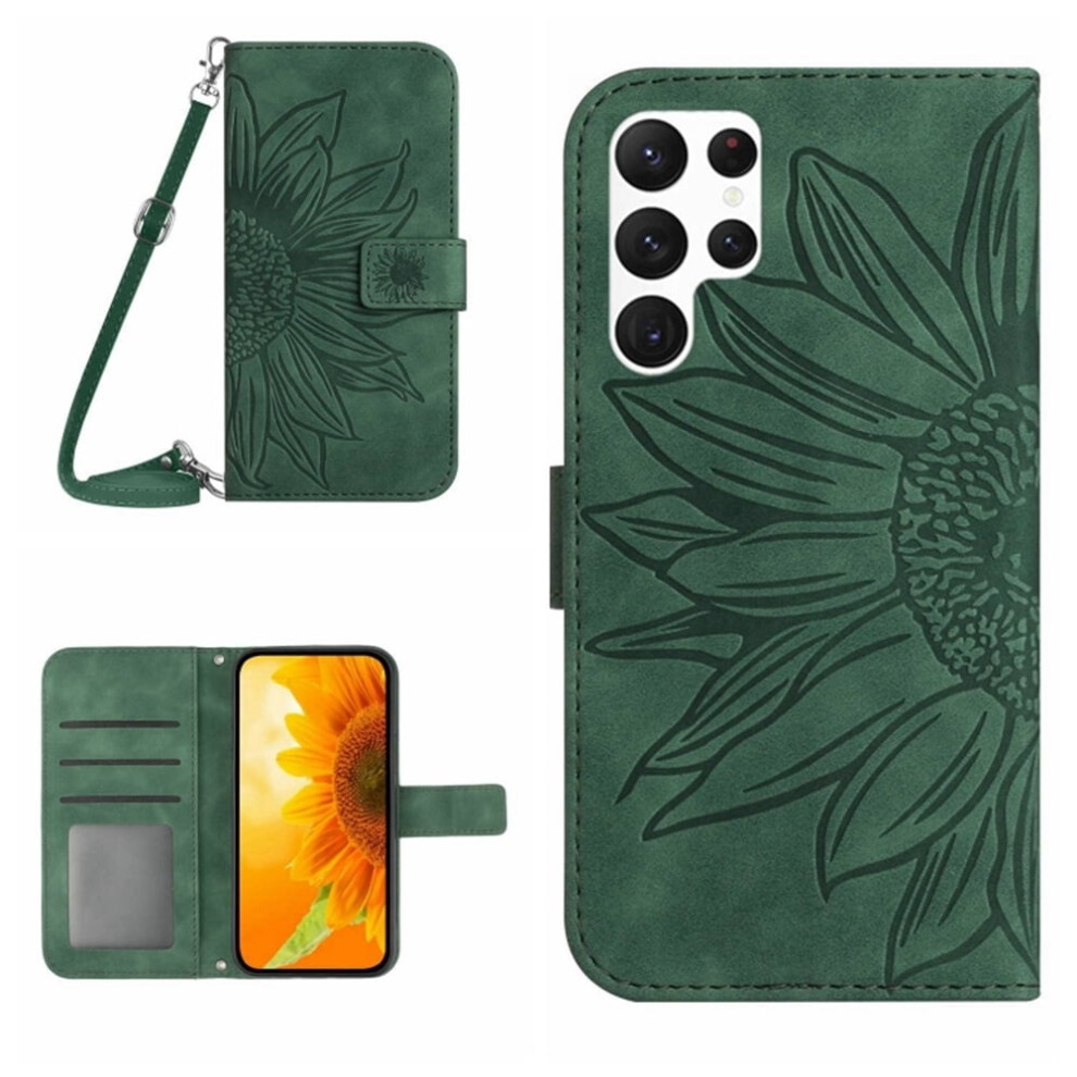 Sunflower Embossed Pu Leather Flip Wallet Case With Magnetic Closure, Card Slots & Hanging Rope For Samsung Galaxy S24 Ultra 5G 6.8" 9193271790372