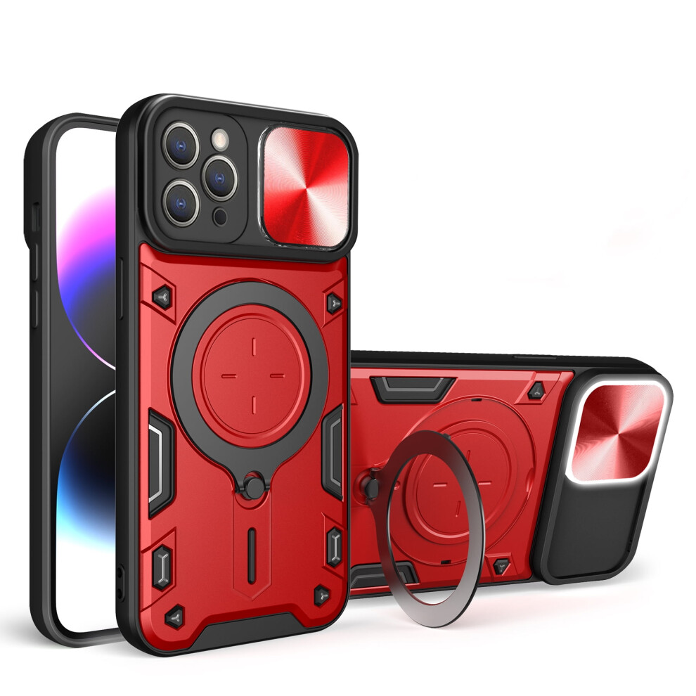 Heavy Duty Case For Iphone 11 Pro 5.8", Magnetic Car Mount, Sliding Lens Cover, Rugged Pc+Tpu Shockproof Case, Red 9418476647376