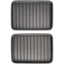 Sada 2 mini plechov na pečenie s nepriľnavým oceľovým povrchom do hriankovača s rozmermi 9" x 6,2" s roštmi, sivé