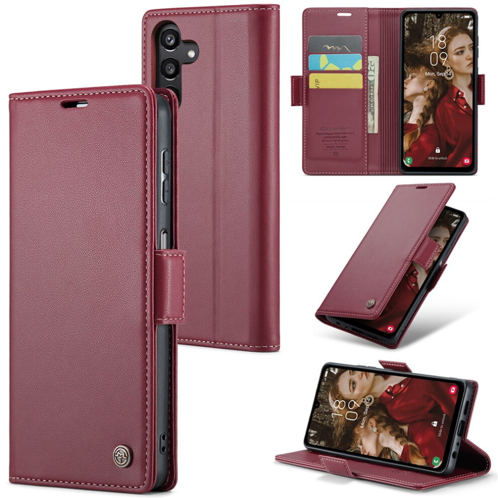 Caseme Leather Wallet Case For Compatible With Samsung Galaxy A15 4G/5G Â Rfid Blocking, Magnetic Clasp, Kickstand, Wine Red 9418476646973