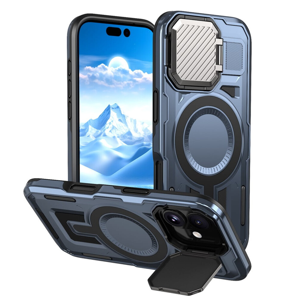 Rugged Magsafe Case For Iphone 17 (6.1") – Military-Grade, Adjustable Metal Lens Cover & Stand, Blue 9418476647703