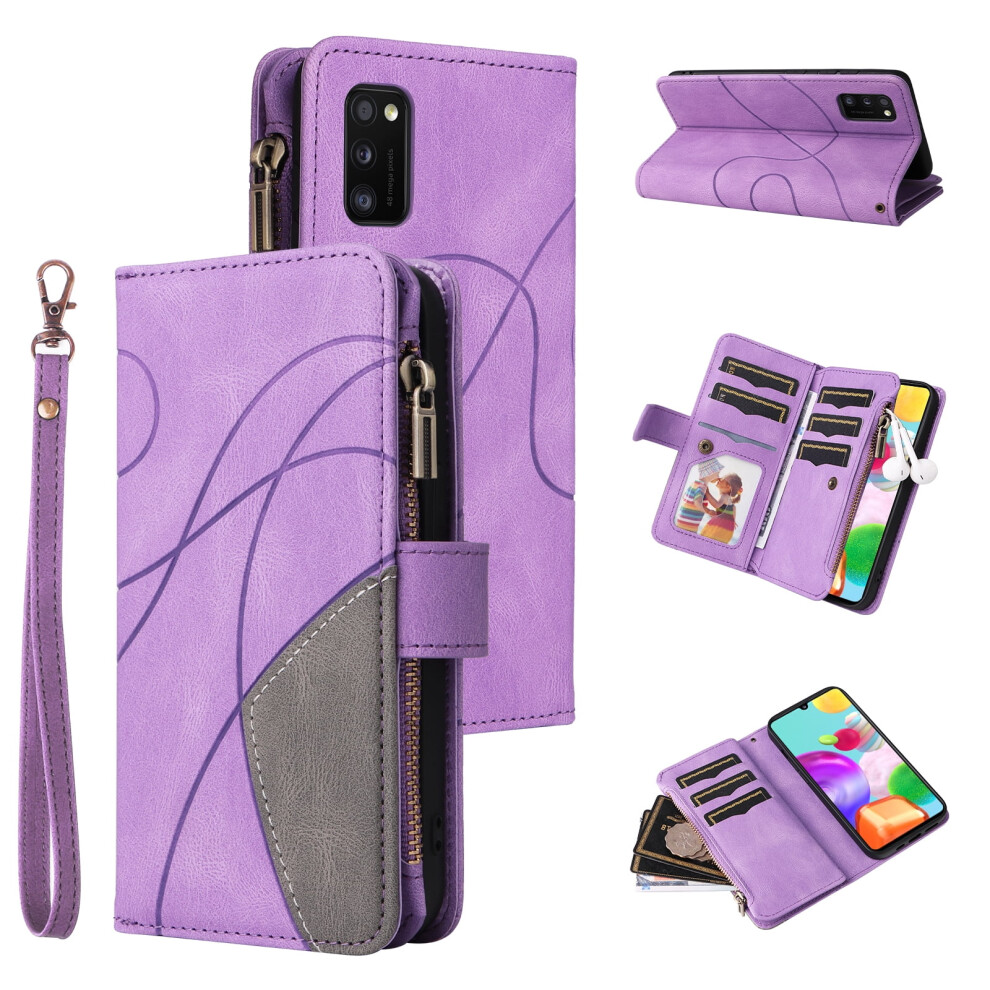 Pu Leather Wallet Case For Samsung Galaxy A41 6.1-Inchâ9-Card Holder, Zipper Pocket, Magnetic Closure, Wrist Strap Purple 9418476648014