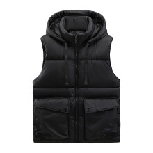 Men's Sleeveless Zippered Cardigan Vest Padded Coat, Heavyweight Solid Color Detachable Hood Warm Design, Minimalist Practical Winter Men's Clothing