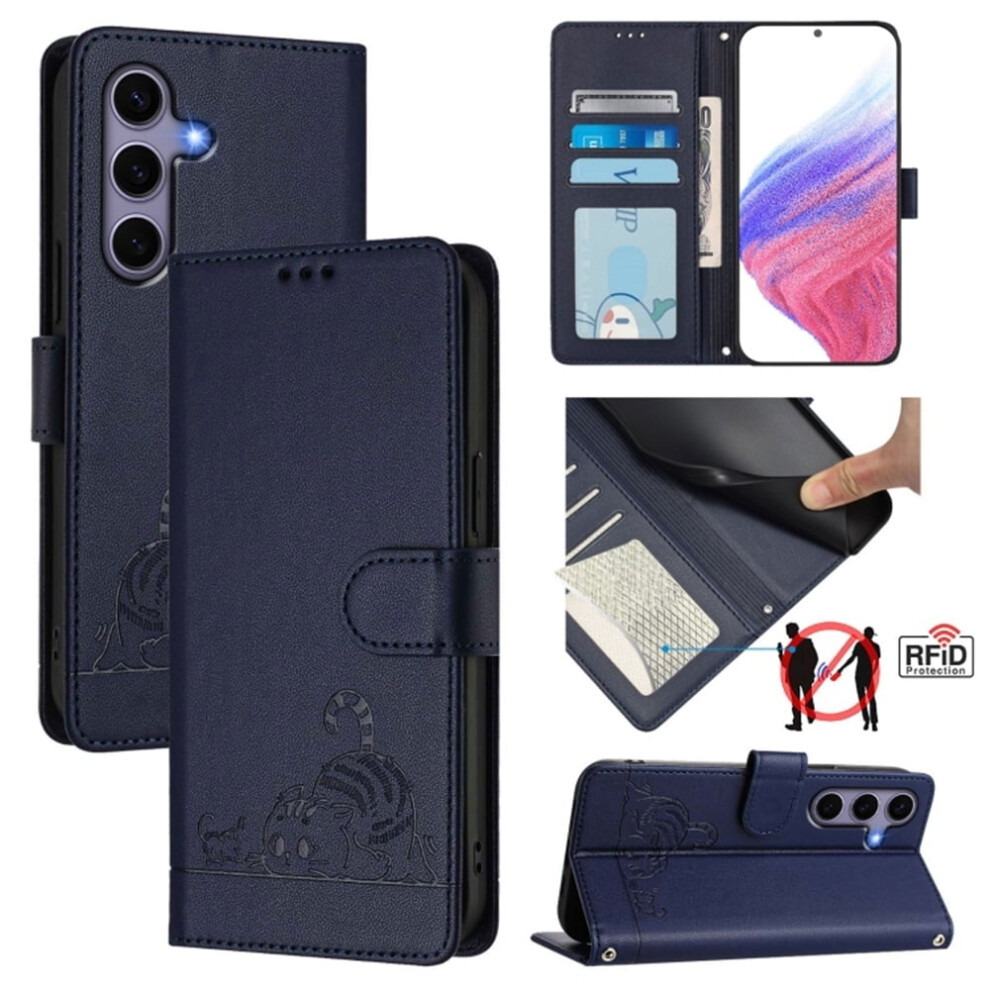 Compatible With Samsung Galaxy S25+ 5G 6.7" Rfid-Blocking Pu Leather Flip Wallet Case With Cat Emboss, Strong Magnet, Card Slots, Pocket & Hanging 9418476647475