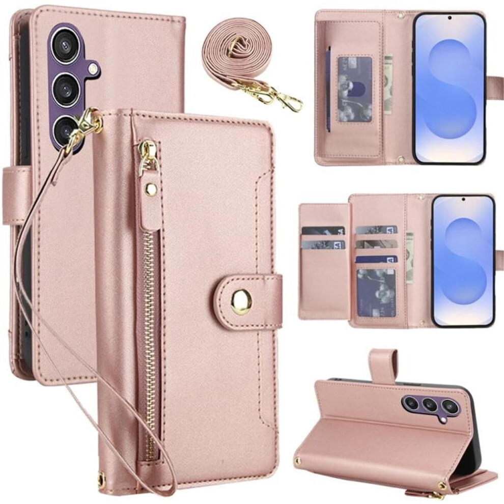 Rfid Blocking Wallet Case For Samsung Galaxy S25/S24 5G (6.2"), With Zipper Pocket, Detachable Straps, Multi-Card Slots, Shockproof Â Compatible 9418476647468