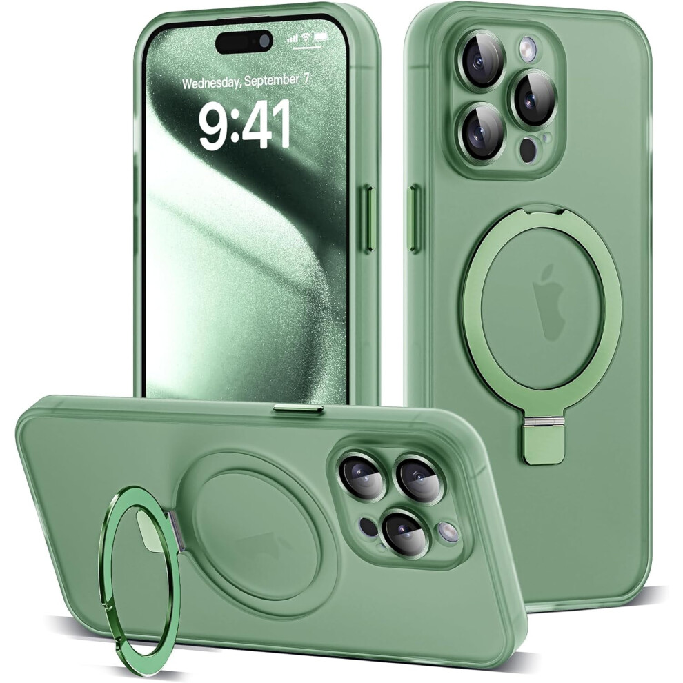 Iphone 15 Pro Max Case With Magsafe-Compatible Magnetic Ring Stand, Full Lens Protection, Military-Grade Translucent, Green 9418476649745