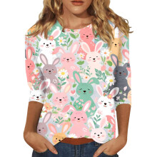 Women's Easter top with 3/4 sleeve and egg graphic