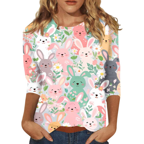 Women's Easter top with 3/4 sleeve and egg graphic