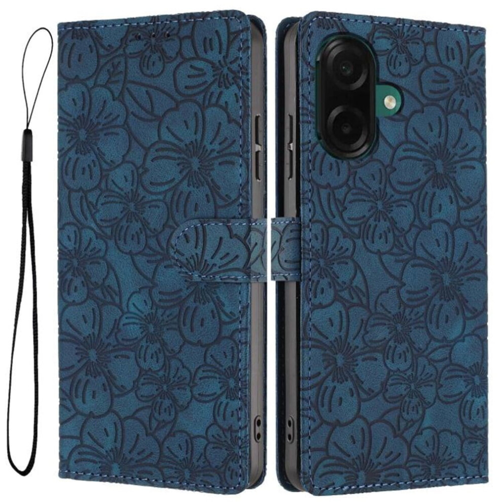 Cherry Blossom Embossed Leather Flip Wallet Case For Samsung Galaxy A05 Â 3-Card Holder, Magnetic Closure, Blue Blue,Red 9418476650451