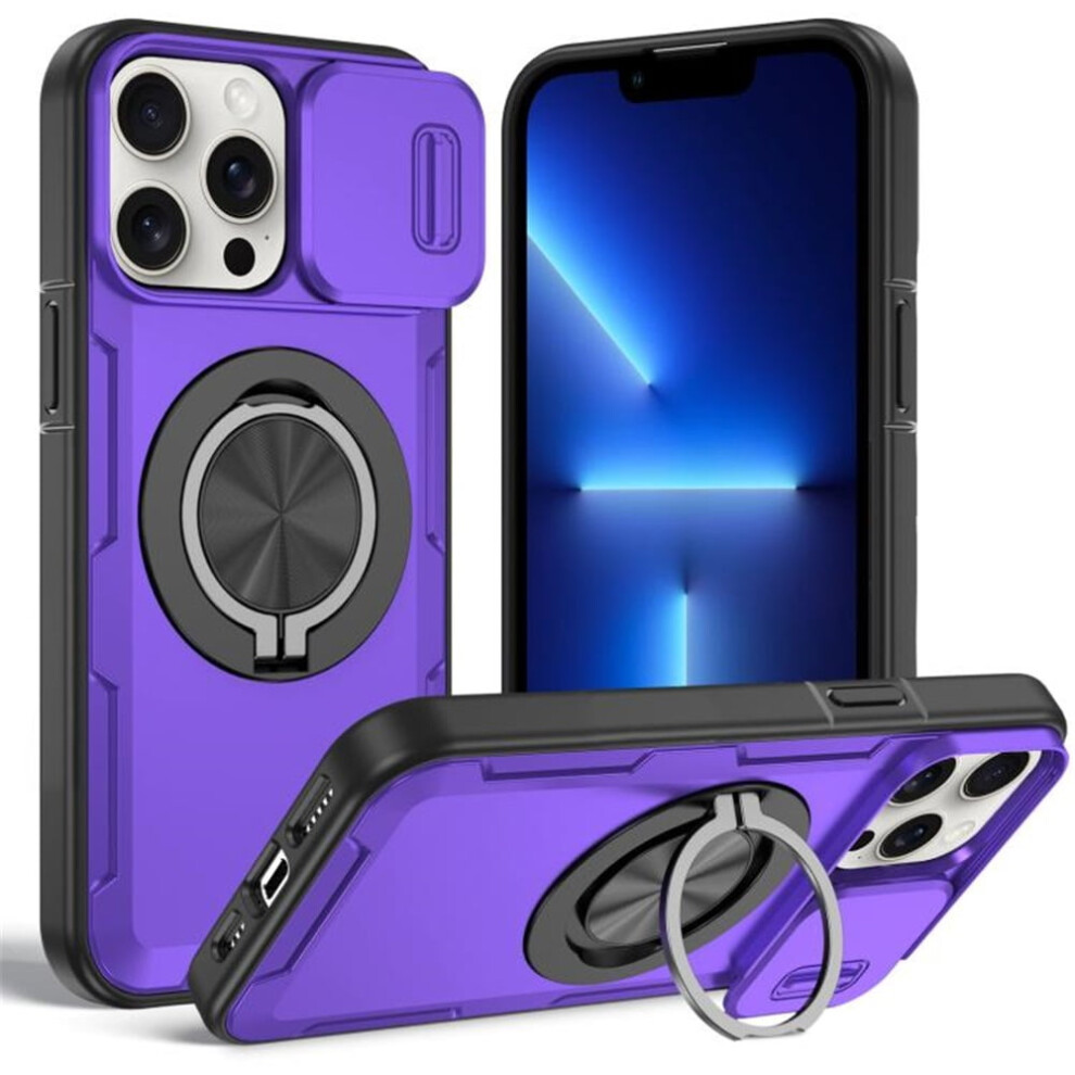Rugged Case For Iphone 14 Pro: Rotating Metal Stand, Magsafe Charging, Sliding Camera Cover, Shockproof Â Compatible With Iphone 14 Pro Purple 9418476650093