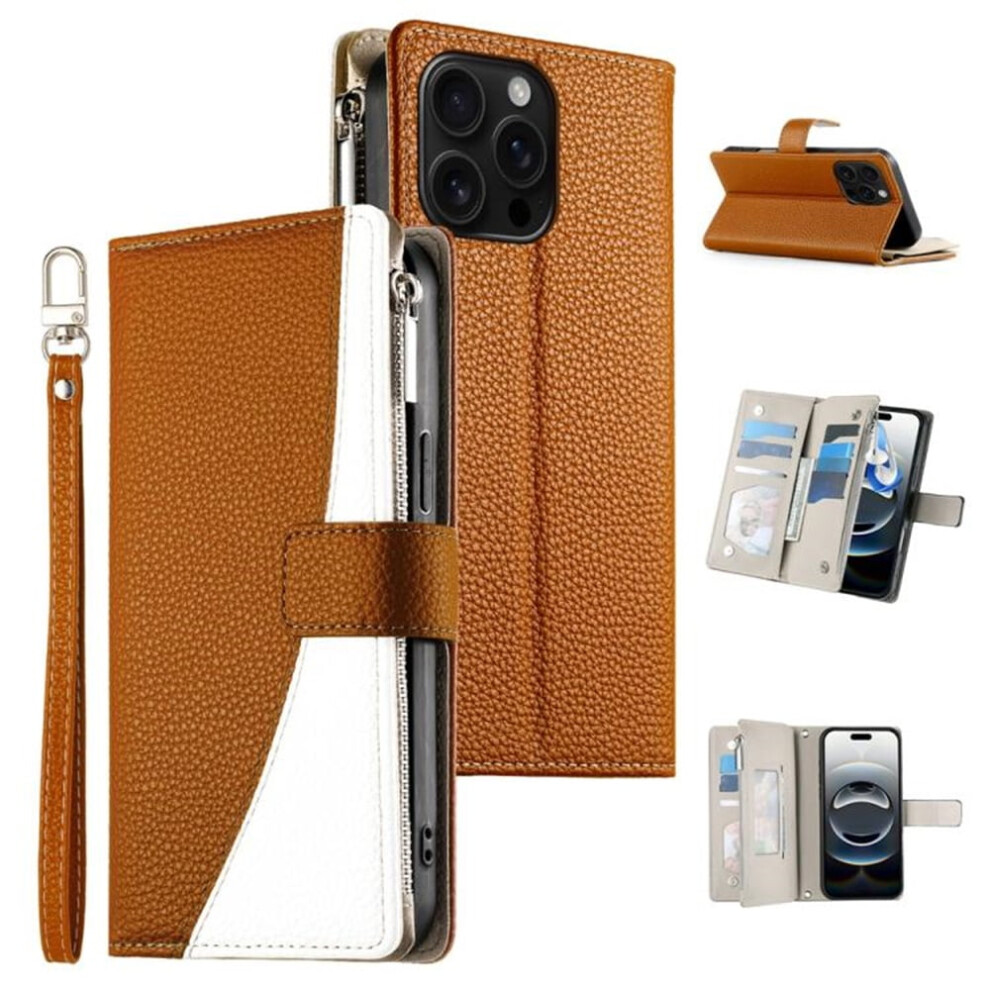 Pu Leather Flip Wallet Case For Iphone 14 Pro Max 6.7 Brown 9170372607556