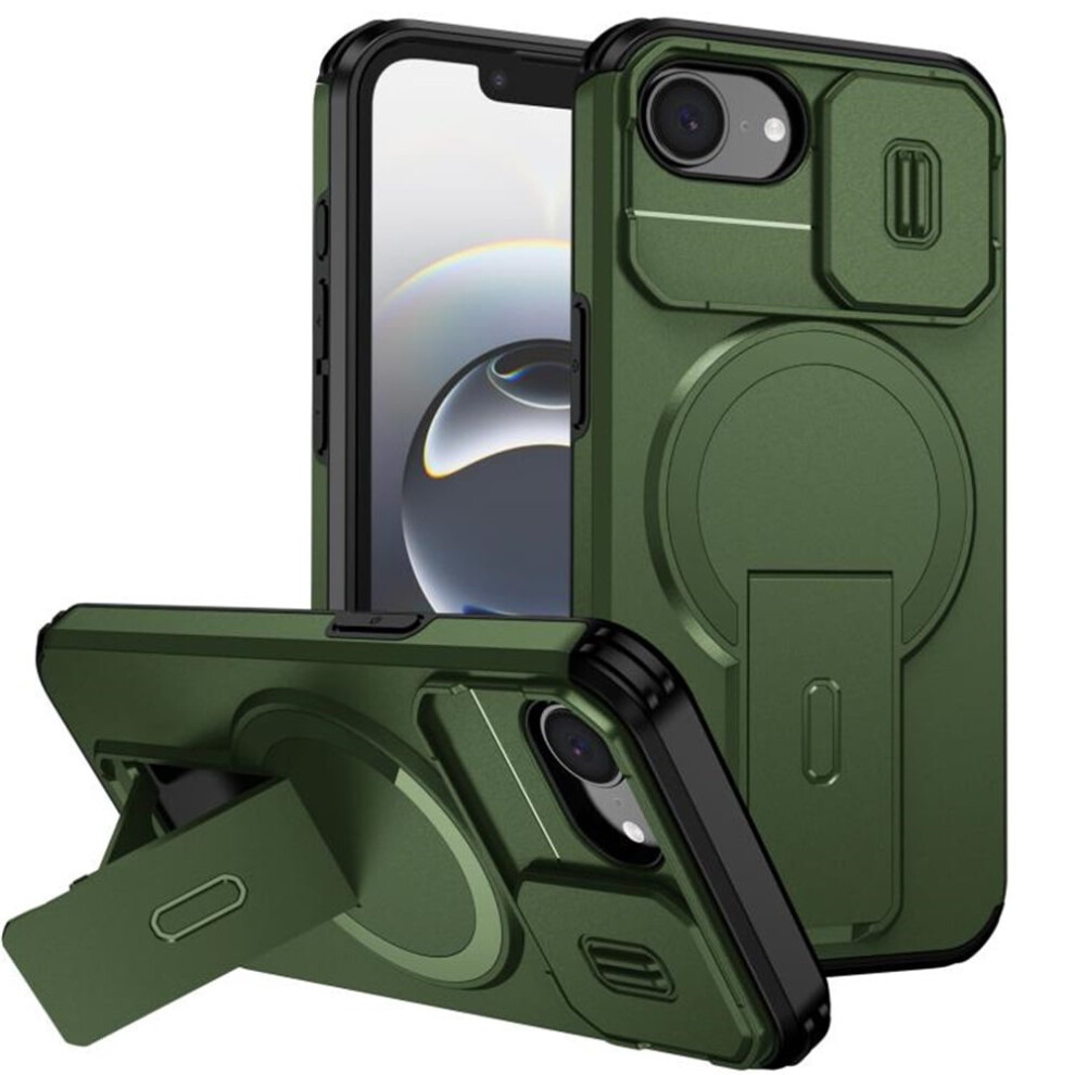 Iphone 16E 6.1" Case: Magsafe, Invisible Fold Stand, Sliding Camera, Shockproof, Dropproof, Â Compatible With Iphone 16E Green 9152228484344