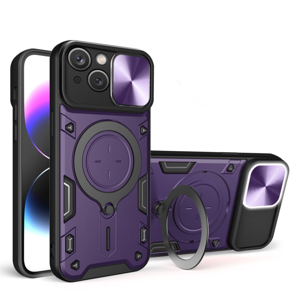 Heavy Duty Case For Iphone 15 6.1", Magnetic Car Mount, Sliding Lens Cover, Rugged Pc+Tpu Shockproof Case, Purple 9152228485952