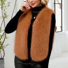 Women Sleeveless Faux Fur Vest Solid Color V-Neck Thermal Warm Winter Coat Jacket No Sleeve Outerwear