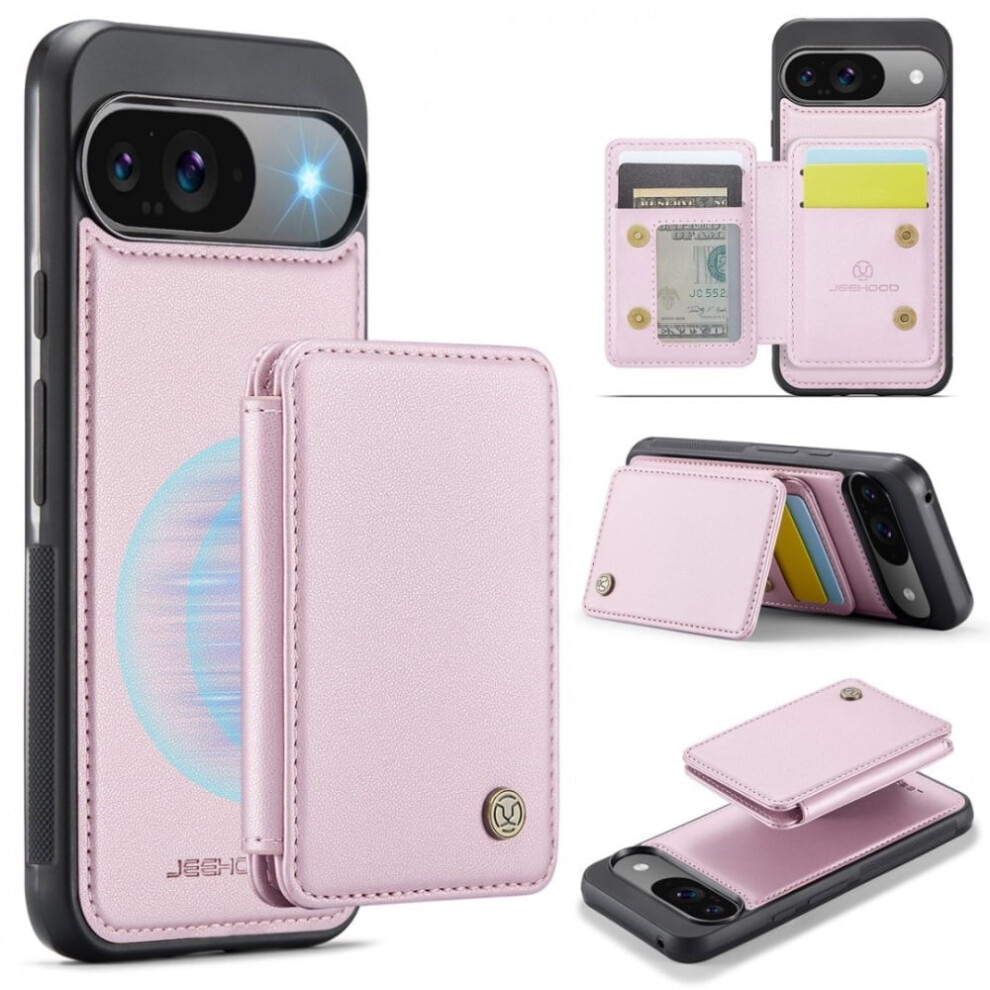 Leather Wallet Case For Google Pixel 9 / 9 Pro With Rfid Blocking, Card Holder, Cash Slot & Detachable Kickstand Pink 9152228487963