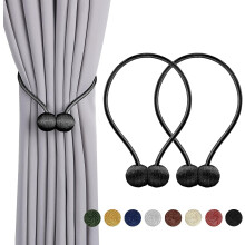 Magnetic Curtain Tiebacks,Modern Curtain Holdbacks Drape Tie Backs Buckles Weave Ropes Holders for Window Draperies (2 Pack, Black)