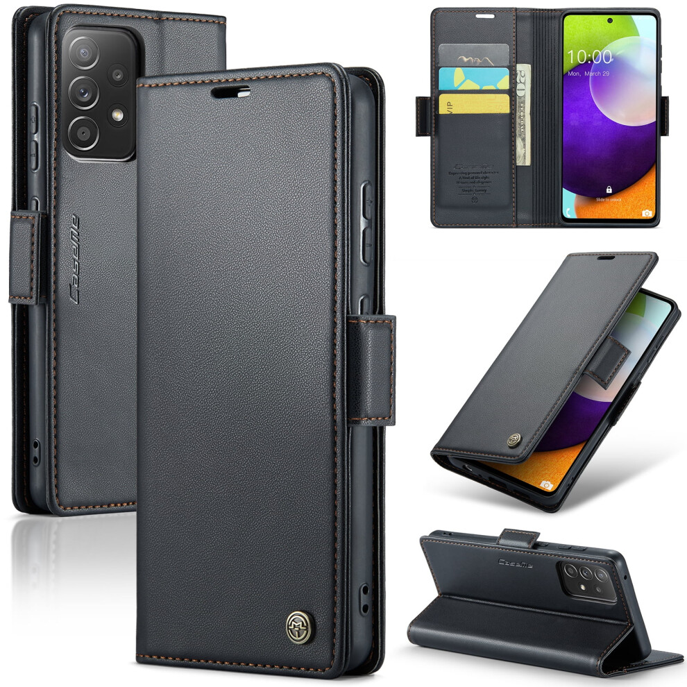 Caseme Leather Wallet Case For Compatible With Samsung Galaxy A52/A52s 5G Â Rfid Blocking, Magnetic Clasp, Kickstand, Black 9152228487871