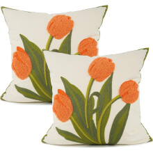 Set van 2 geborduurde decoratieve sierkussenhoezen 18x18 inch (45x45 cm) met landelijke tulpbloemenprint voor de woonkamer, bank en bed.